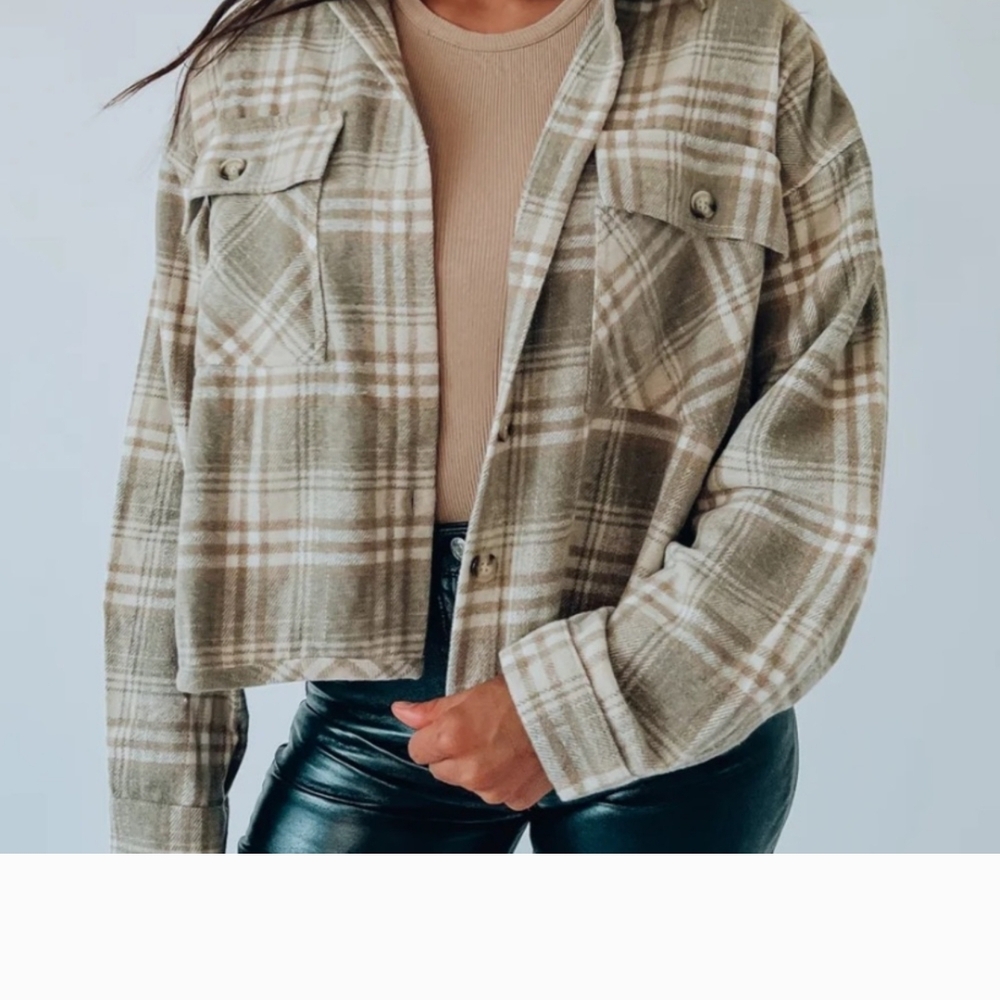 butter melon crop plaid jacket
